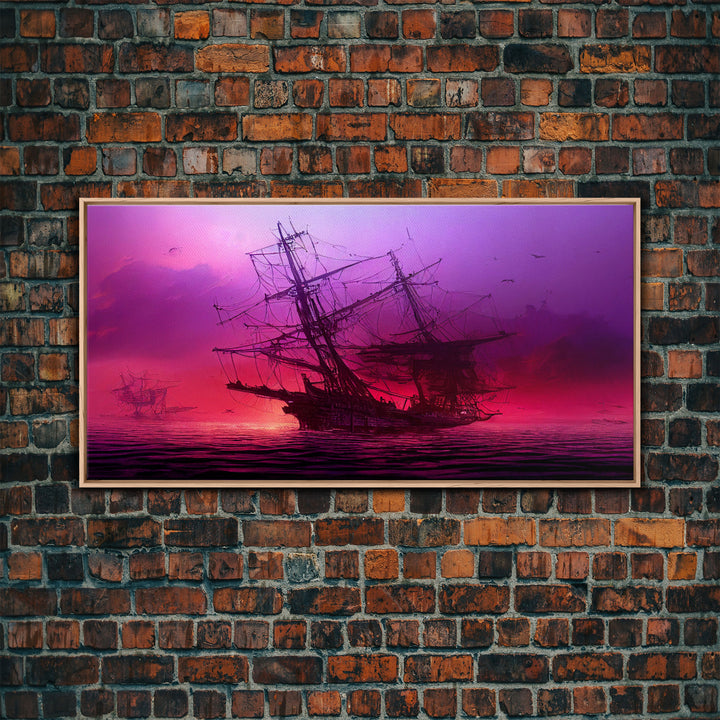 Outrun Style Ghost Ship, Abandoned Pirate Ship, ready to hang canvas print, framed art, cool unique wall decor