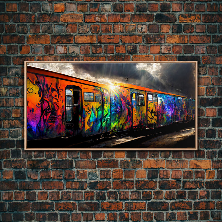 Box car graffiti art, wall decor, train box car, ready to hang canvas print wall art, rainbow train wall art