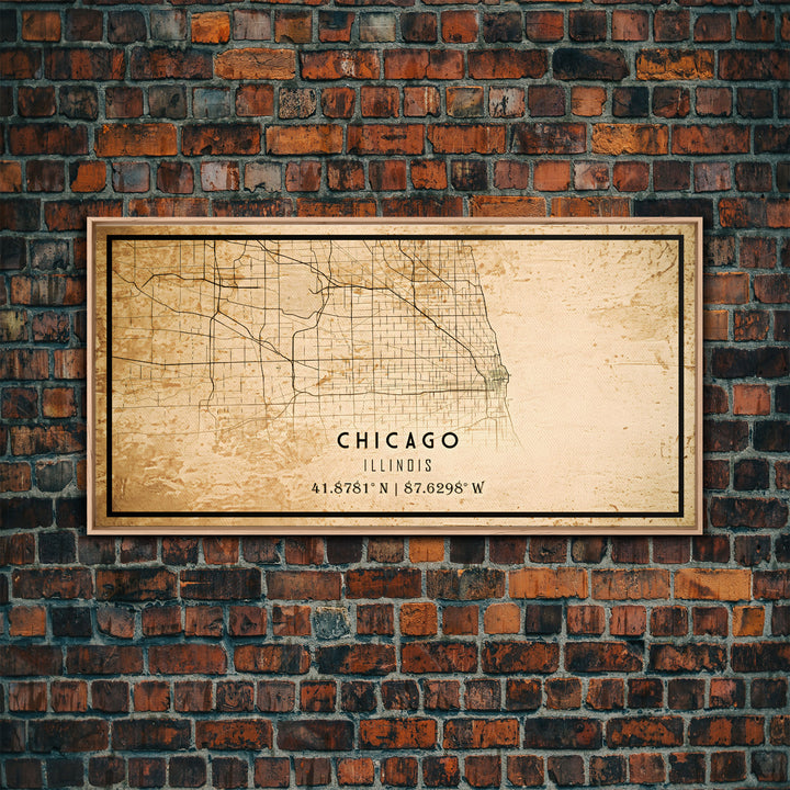 Distressed Chicago map print poster or framed canvas, Illinois road map print poster canvas, Chicago city map print poster canvas