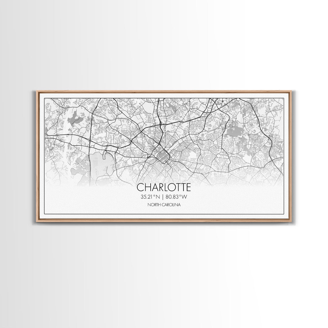 Charlotte Street Map, North Carolina Map, Map Print, Modern Art, Wall Art, Canvas Art, Wall Art Framed, Appreciation Gift, Couple Wall Art