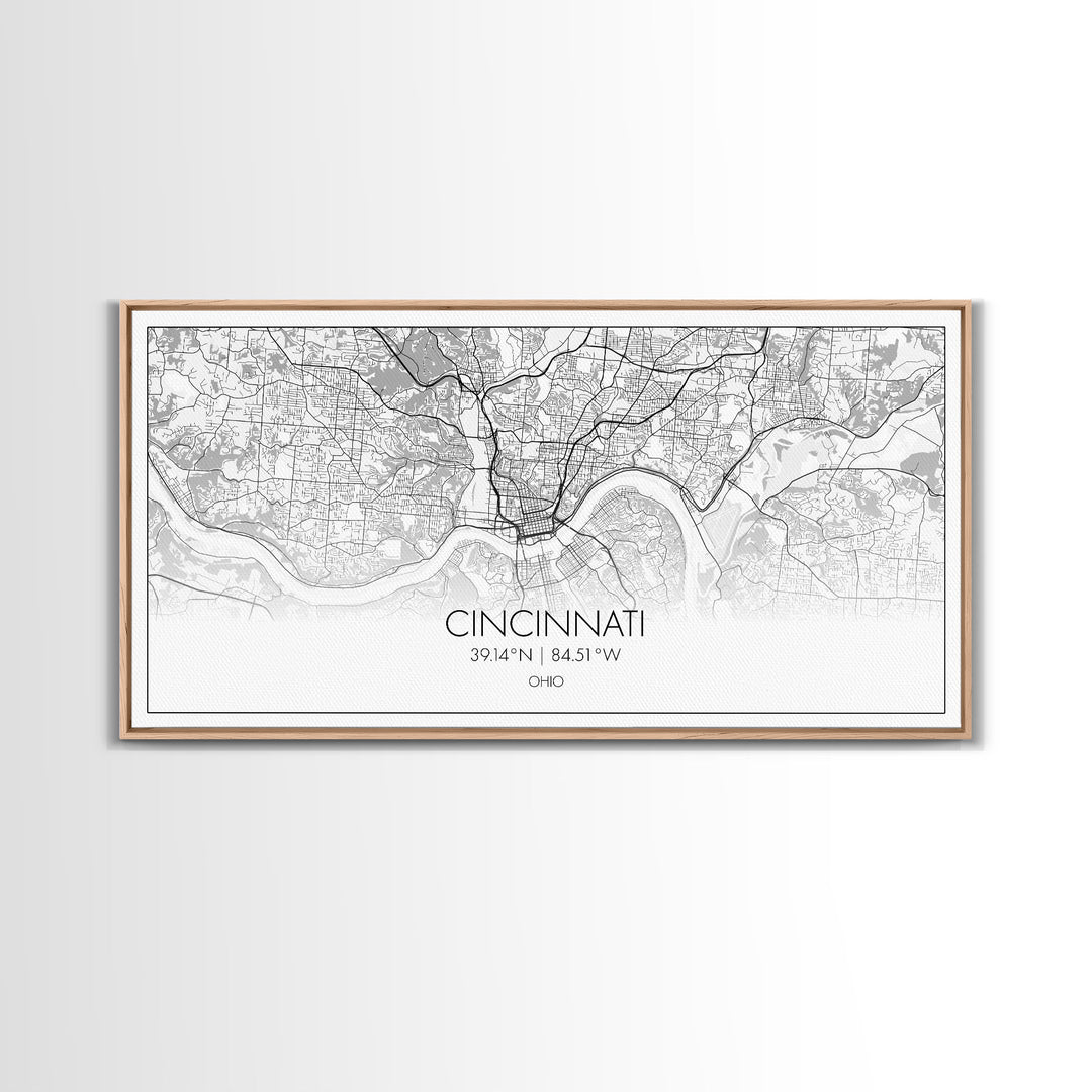 Cincinnati Street Map, Ohio Map, Map Print, Modern Art, Wall Art, Canvas Art, Garage Art, Educational Wall Art, Above Desk Décor, Room Décor