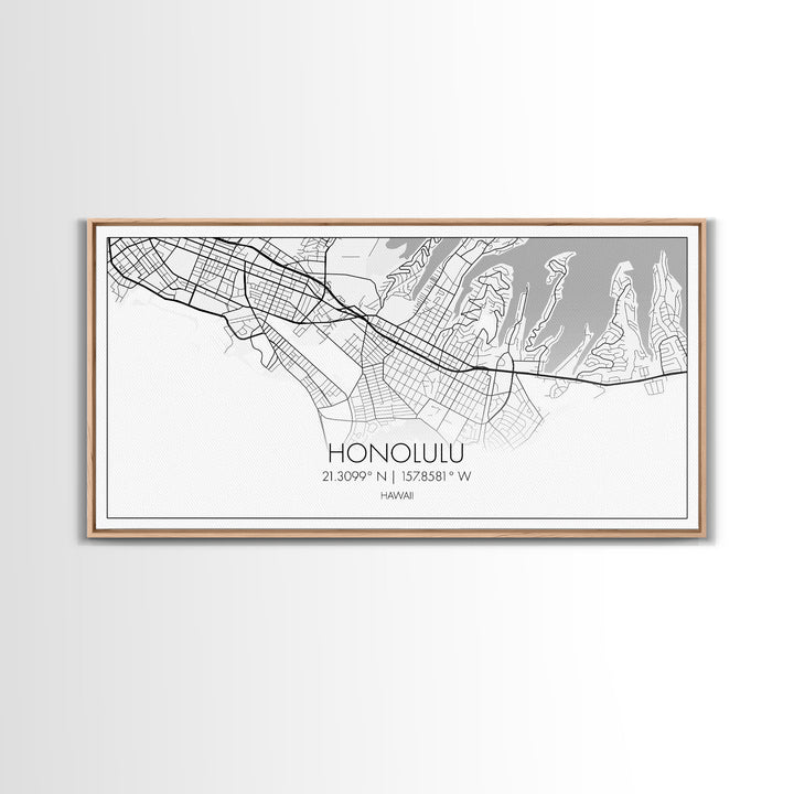 Honolulu City Map, Hawaii Map, Map Art, Modern Art, Wall Art, Canvas Art, Beach House Décor, Tiny House Décor, Unique Wall Art, Travel Gift