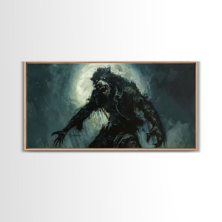 There Werewolf, Dark Academia Portrait, Framed Canvas Print, Victorian Werewolf Oil Painting, Spooky Decor