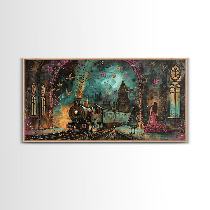 Spooky Haunted Railway, Spooky Wall Art, Framed Canvas Print, Unique Halloween Wall Art Gift Idea, Halloween Props