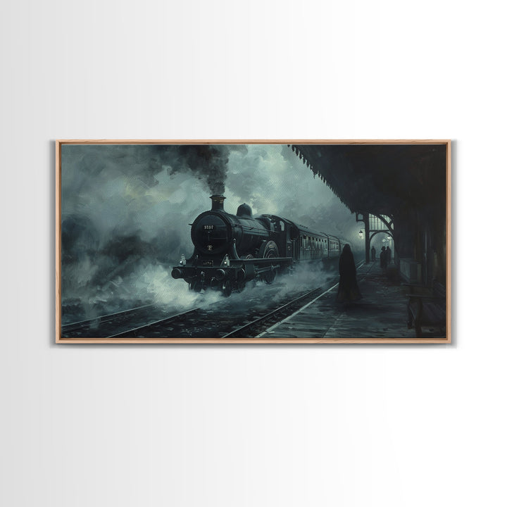 Spooky Haunted Steam Train, Spooky Wall Art, Framed Canvas Print, Unique Halloween Wall Art Gift Idea, Halloween Props