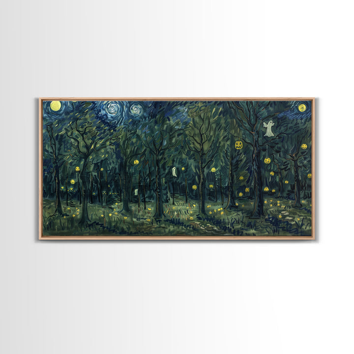 Spooky Haunted Forest, Framed Canvas Print, Halloween Decor, Halloween Wall Art