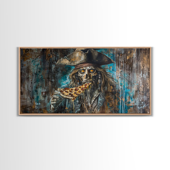 The Pizza Pirate, Framed Canvas Print, Funny Halloween Decor, Halloween Gift Idea