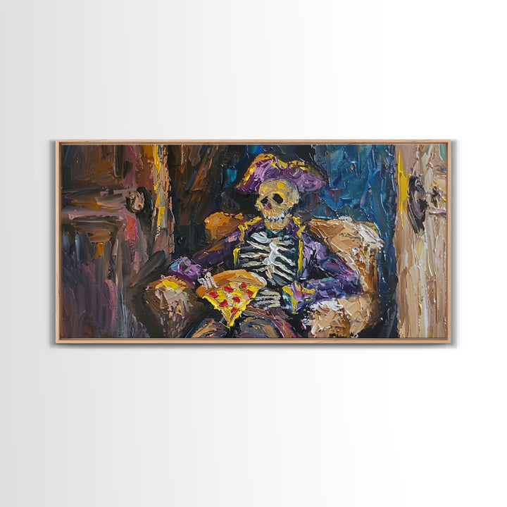 The Pizza Pirate Funny Halloween Decor, Framed Canvas Print, Halloween Wall Art