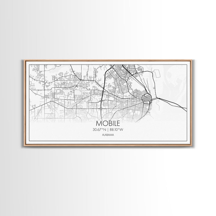 Mobile City Map, Alabama Map, Map Art, Minimalist Wall Art, Wall Art, Canvas Art, Southern Home Wall Art, Anniversary Gift, Ranch Décor