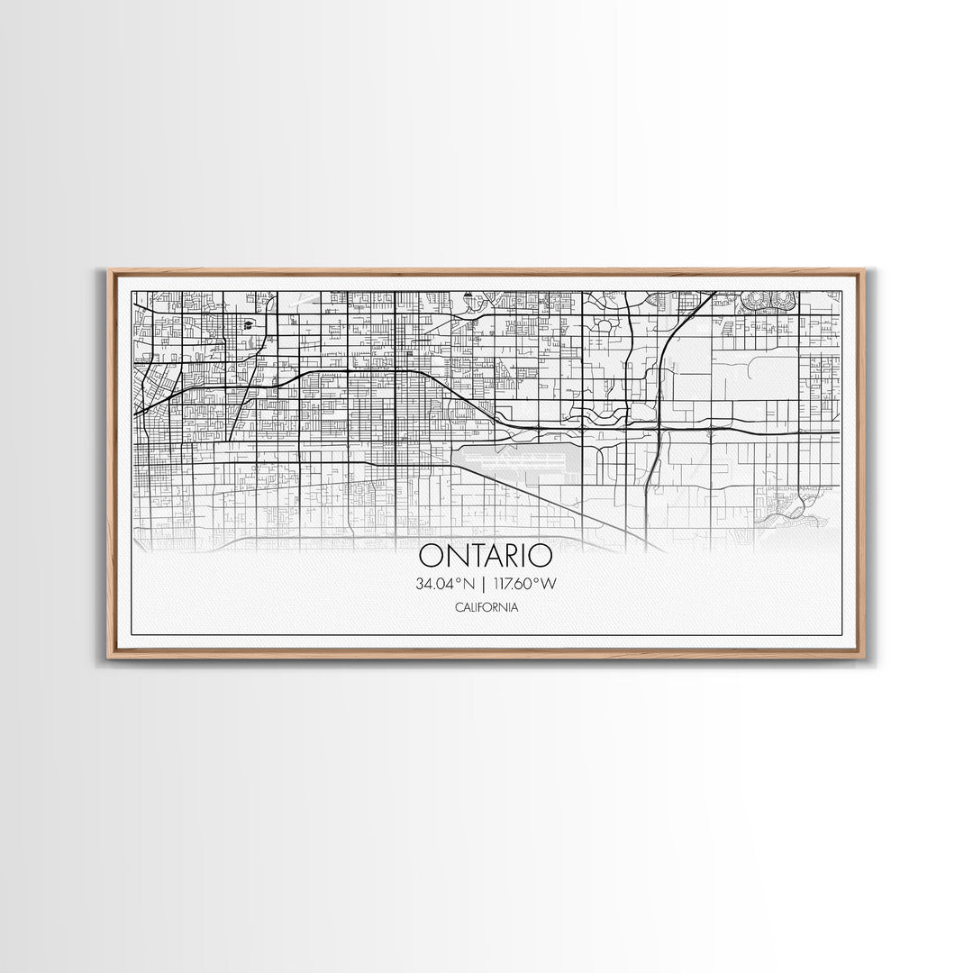 Ontario City Map, California Art, Map Print, Minimalist Wall Art, Wall Art, Canvas Art, Teen Birthday Gift, Trendy Wall Art, Horizontal Art