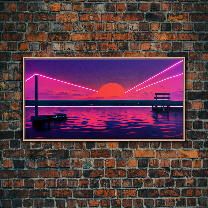 Outrun Style Abstract Wall Art | Framed Canvas Print | Framed Art | Unique Wall Decor | Centerpiece Art | Large Art | Synthwave Retro Art