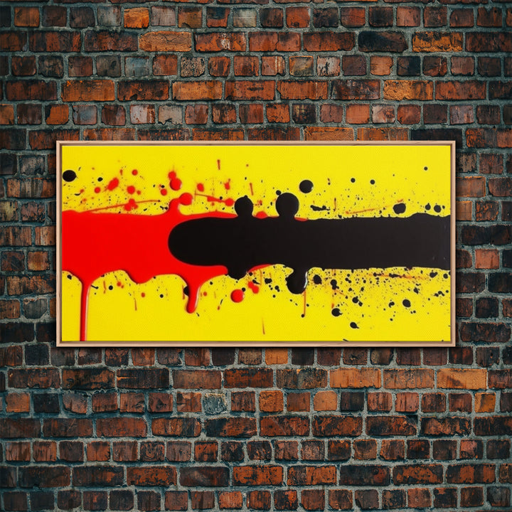 Splatter Graffiti Art - Black, Red & Yellow Painting / Canvas Print - Retro / Midcentury Style Abstract / Impressionist Art - Splatter Art