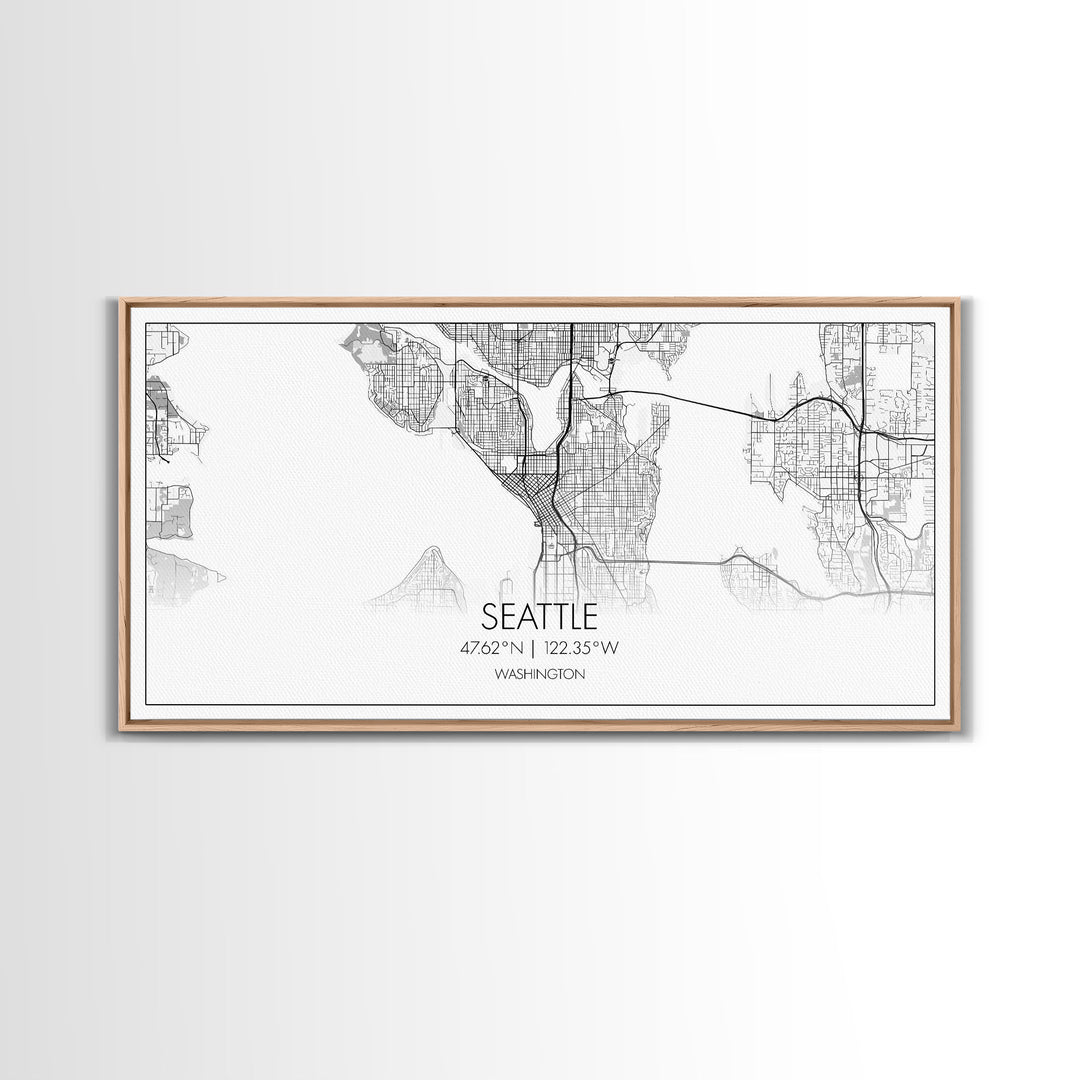 Seattle City Map, Washington Art, Map Print, Modern Wall Art, Wall Art, Canvas Art, Horizontal Wall Art, Tiny House Décor, Moving Gift