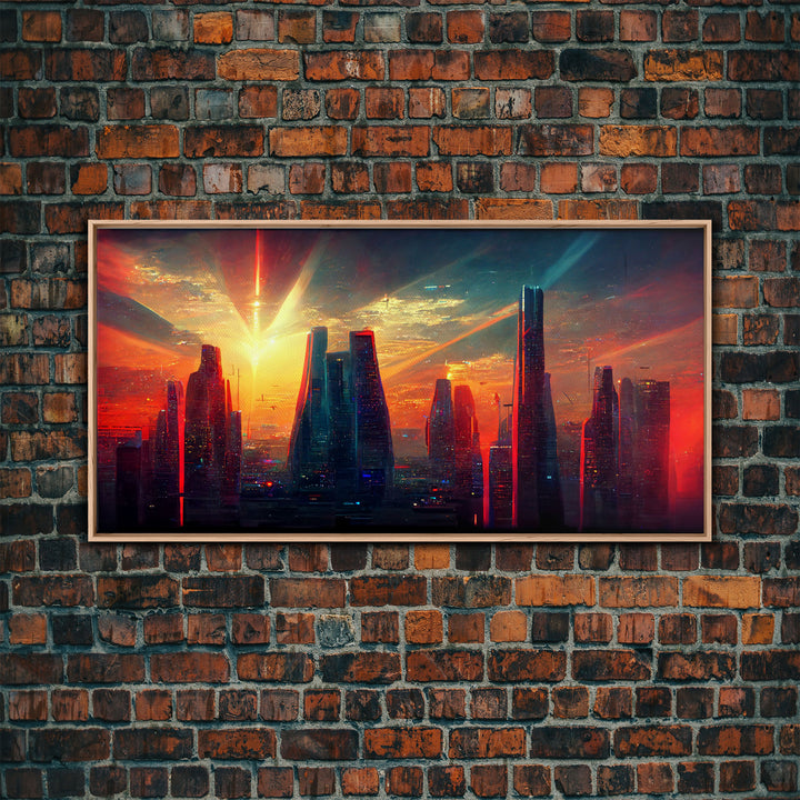 Cyberpunk canvas print, cyber punk city at sunset, Bladerunner vibes art, synthwave style art, cool wall art, night city