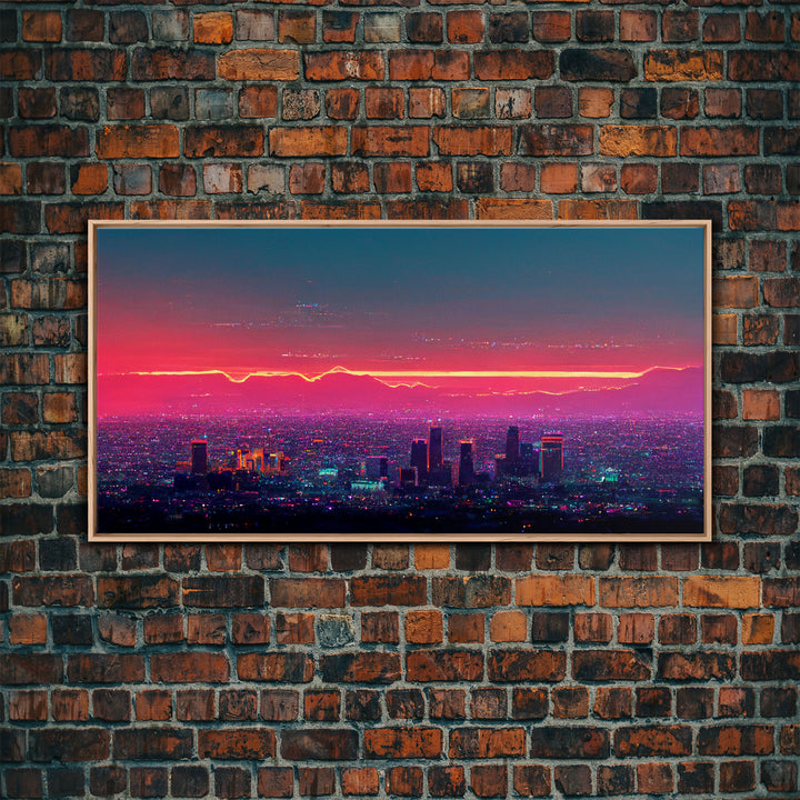 Los Angeles Wall Art, California at sunset canvas print, outrun style, vapor wave, synth wave sunset, ready to hang wall art