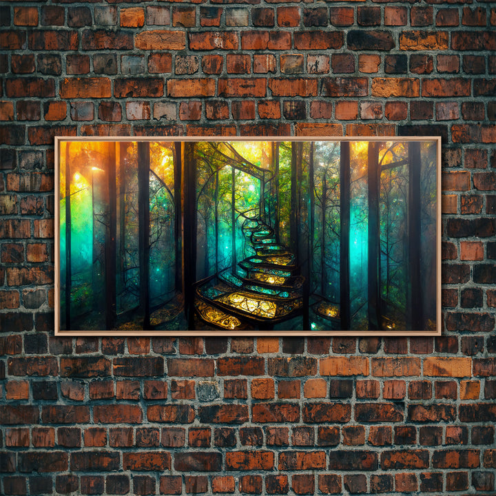 Fantasy wall art, canvas print, magical forest, fantasy landscape art, ready to hang wall art, bioluminescent glowing fantasy wall decor