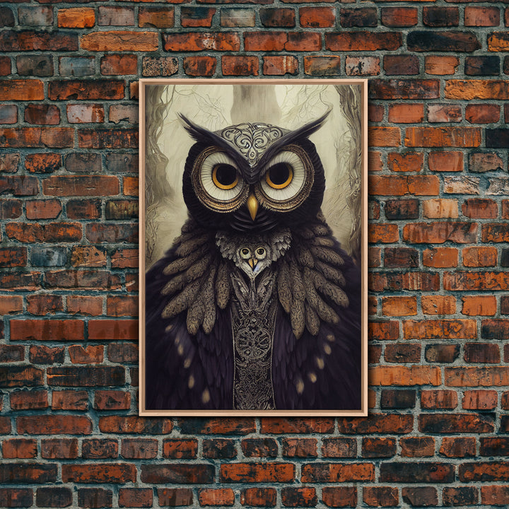 Portrait of an owl, Cool Owl art, Framed Canvas Print, Ready To Hang Framed Wall Art, Living Room Wall Hanging