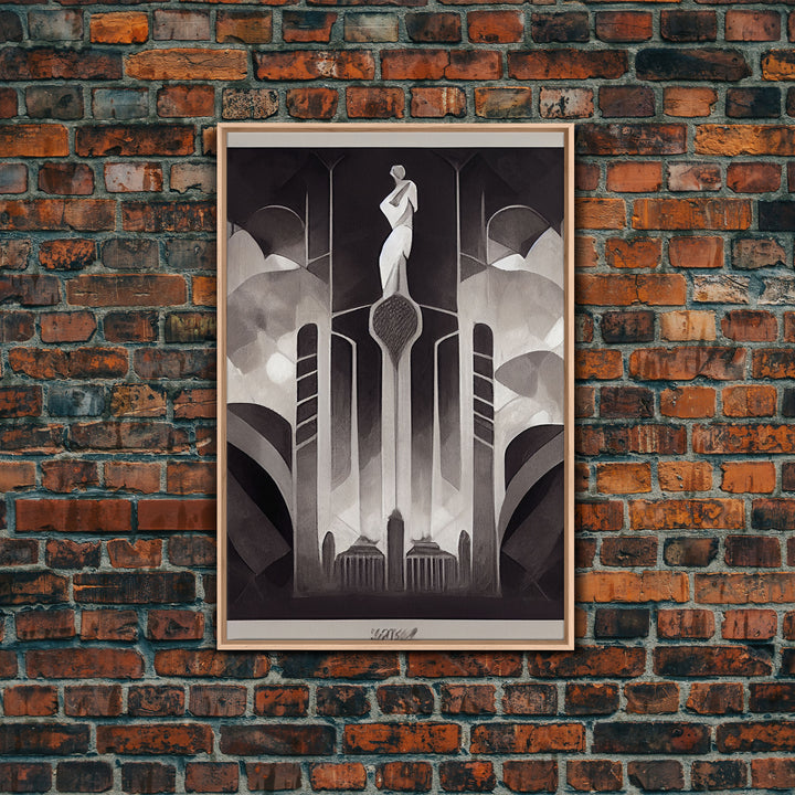 Black And White Art Print, Art Deco Architecture, Framed Canvas Print, Ready To Hang Framed Wall Art, Living Room Wall Hanging