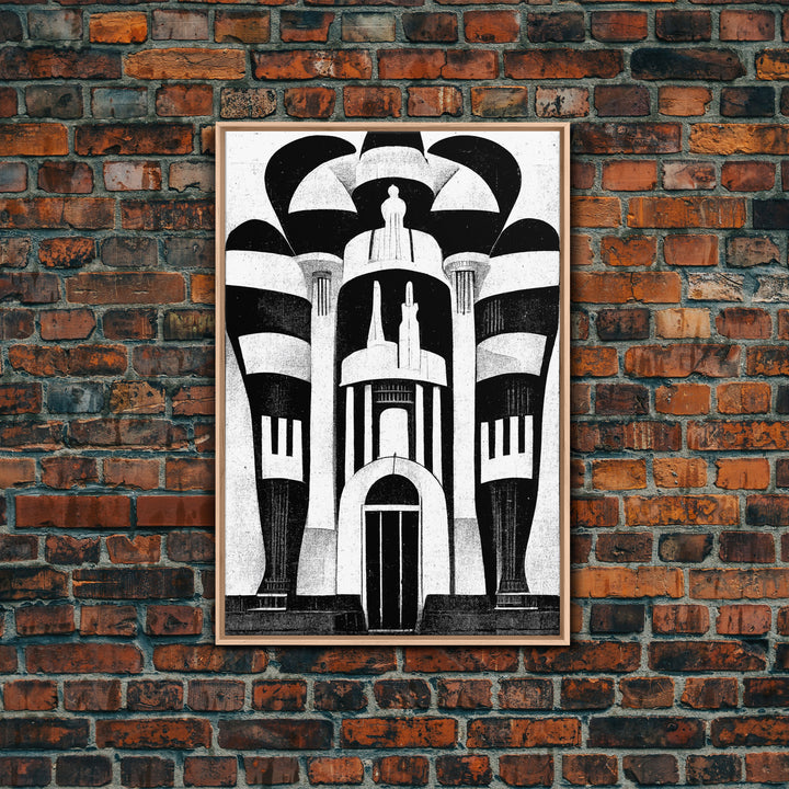 Vintage Style Art Deco Architecture Study, Framed Canvas Print, Retro Style Wall Art