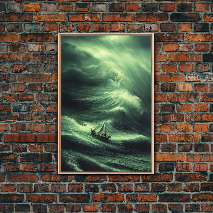 Sailboat in a hurricane, watercolor painting, framed canvas print, sailing in the eye of the storm