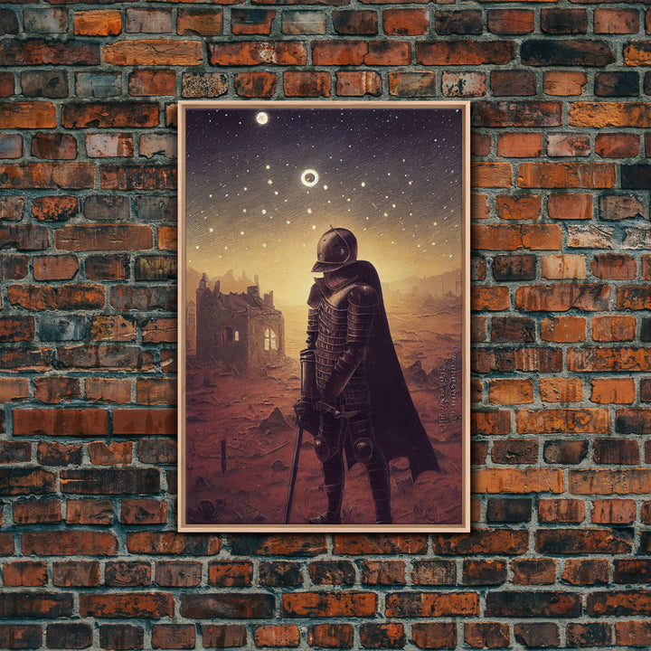 Moon Knight, Retrofuturism Scifi Art, Framed Canvas Print, Ready To Hang Framed Wall Art