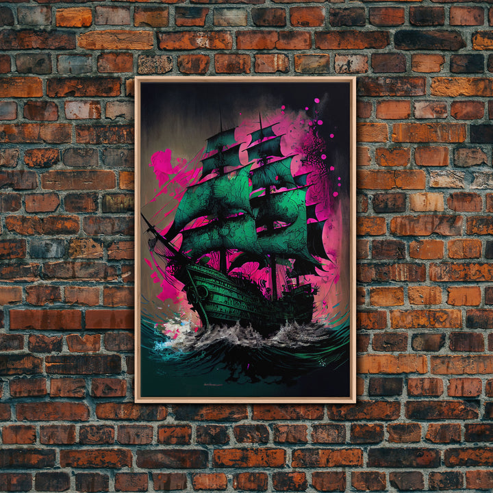 Surreal/psychedelic pirate ghost ship, fine art poster print