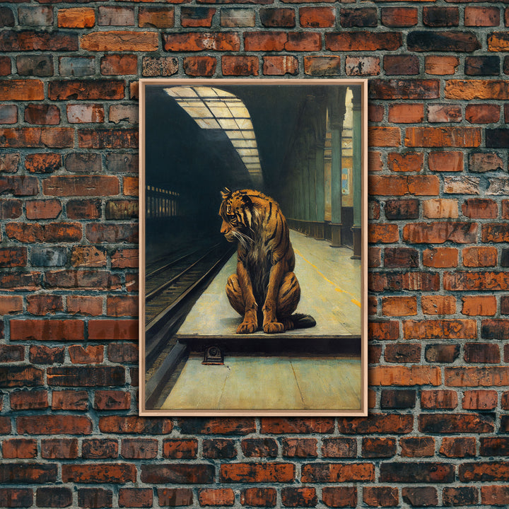 Tiger in a subway, urban decay, nature, framed canvas print, framed wall art