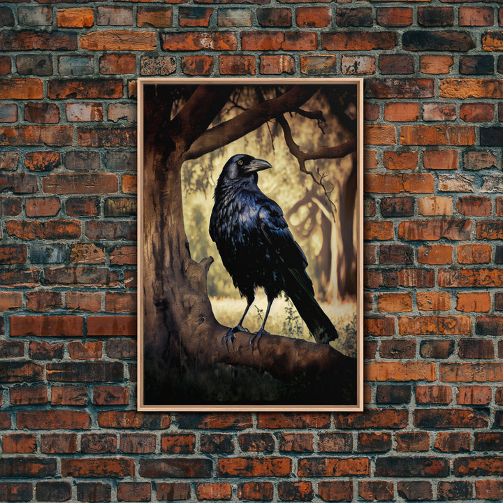 The raven, cool crow art, raven in a forest portrait, fine art poster print