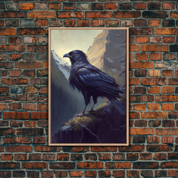 The raven, cool mountain crow art, raven in a forest portrait, fine art poster print