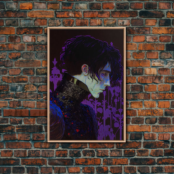 Portrait off the black knight, purple fantasy art, framed canvas print wall art