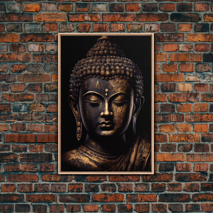 Gold and black Buddha, framed canvas print, zen center yoga art