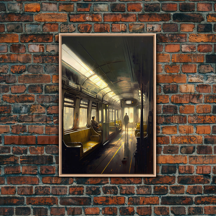 Still life on a subway, train art, framed canvas print