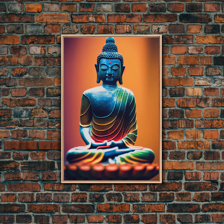 Colorful Buddha, Orange, Yoga center wall decor, fine art poster print