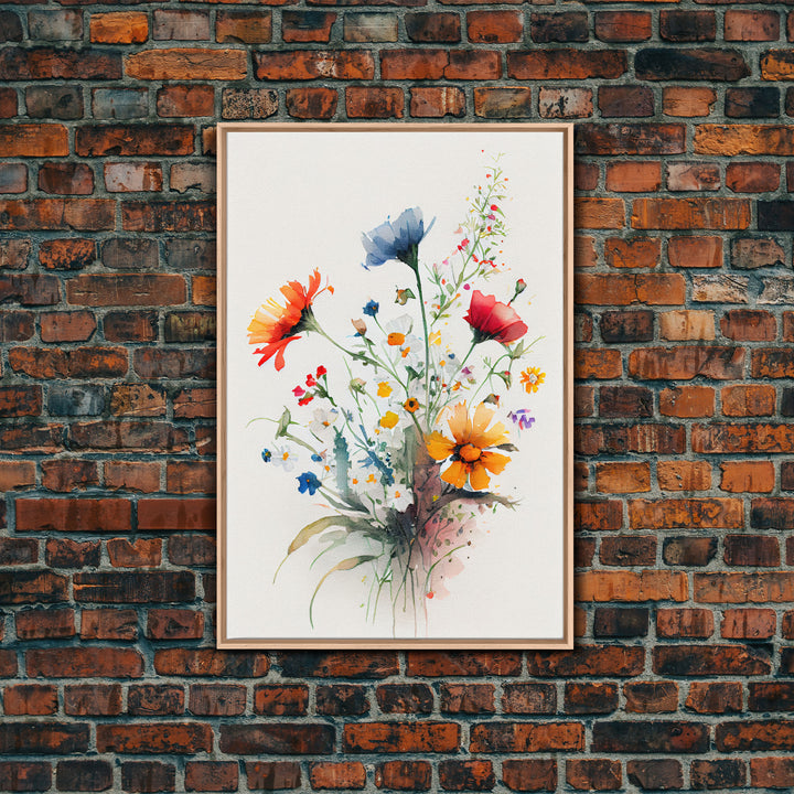 Colorful wildflowers, beautiful floral art, framed canvas print