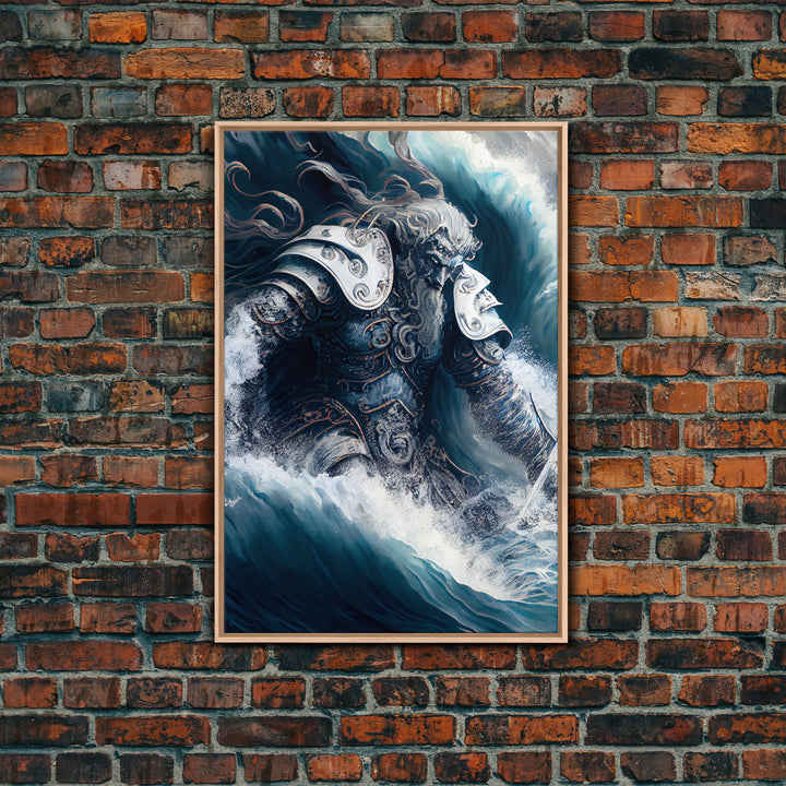 Poseidon, god of the sea, Greek mythology art, framed canvas print