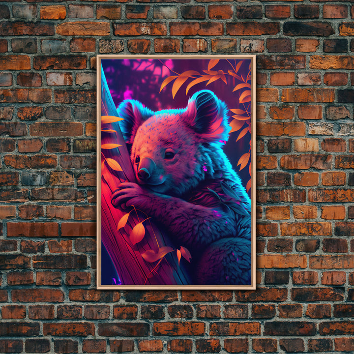 Cute Retro Wave Koala Bear, framed canvas print, Animals of Australia