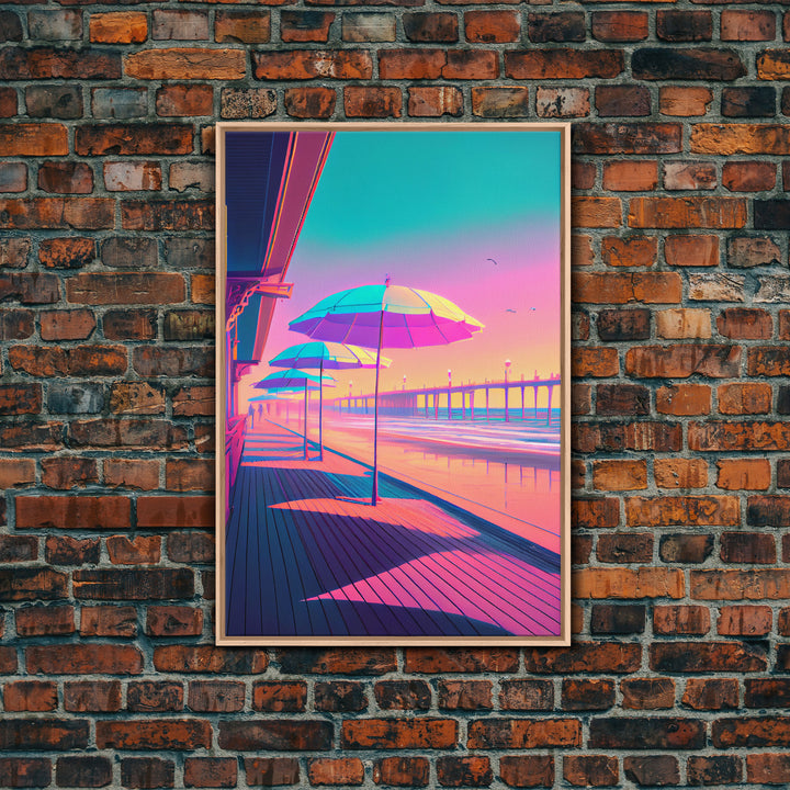 Vaporwave aesthetic art, framed canvas print, gift for her, girl's room / daugher's room wall art