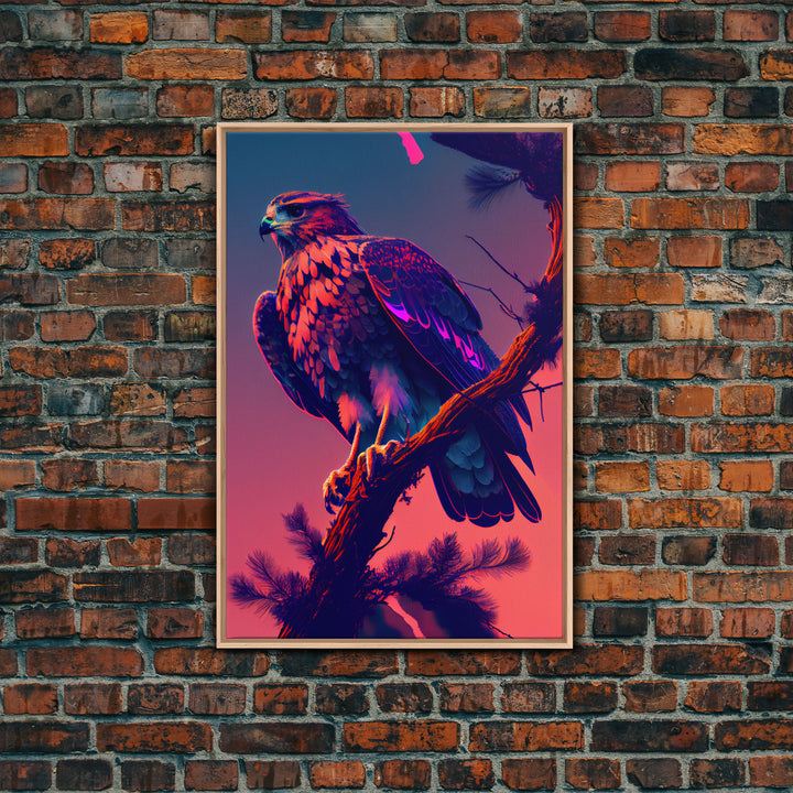 Nature Bird Hawk Perched On Branch Purple Sunset Fine Art Print, Wall Decor, Wall Poster, Wall Art Print