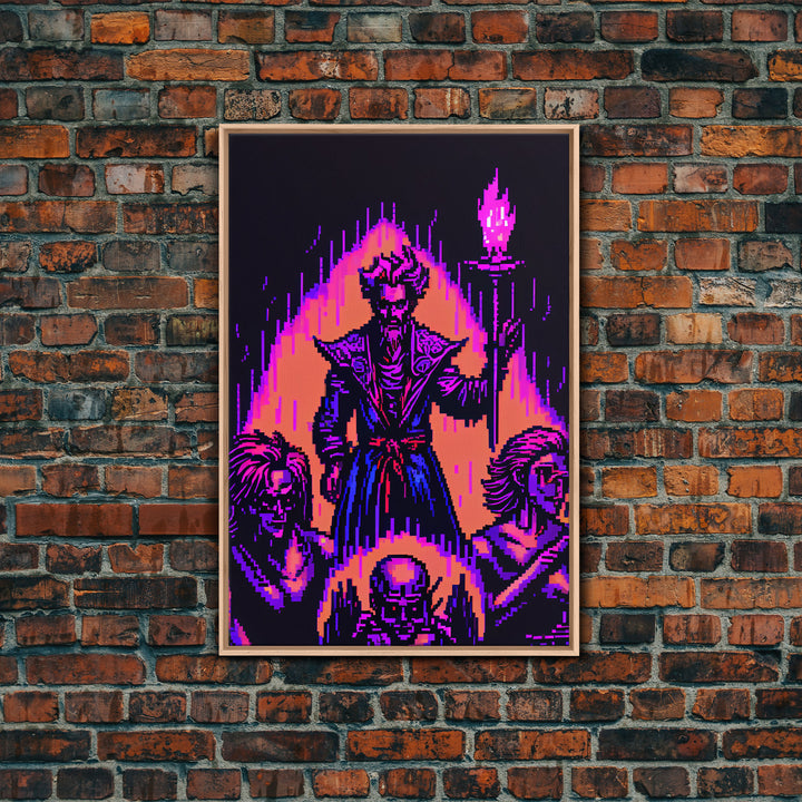 Tabletop RPG pixel art, Human Warlock Art, framed canvas print, framed game room decor