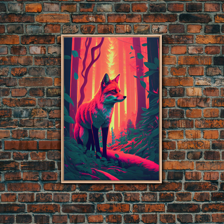 Fuchsia Fox In Woods Forest Twilight Sunset Fine Art Print, Wall Decor, Wall Poster, Wall Art Print