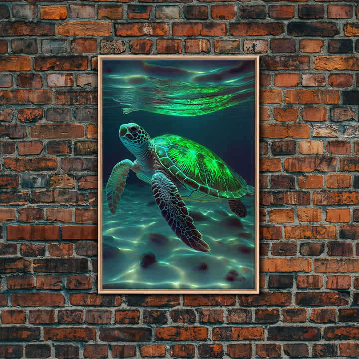 Cute Sea Turtles swimming in the ocean, sea turtle wall decor, framed canvas print