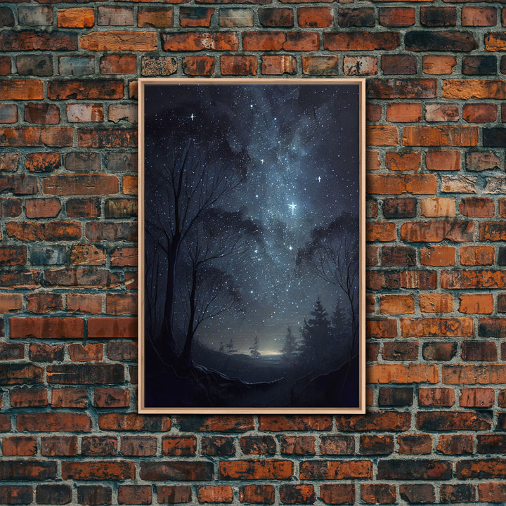 Starry niight sky oil painting print, framed canvas print, unique subdued wall art