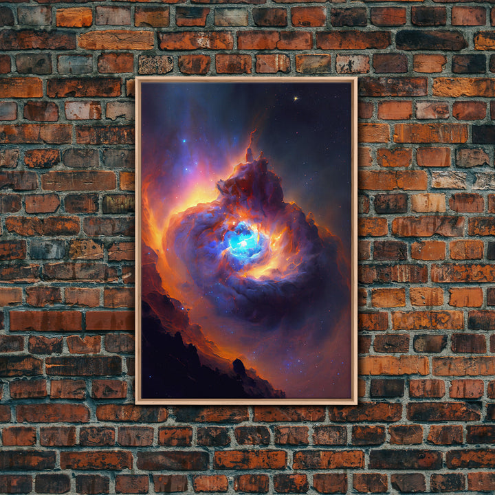 Colorful Nebula in Deep Space, Framed canvas print, retrowave watercolor space art