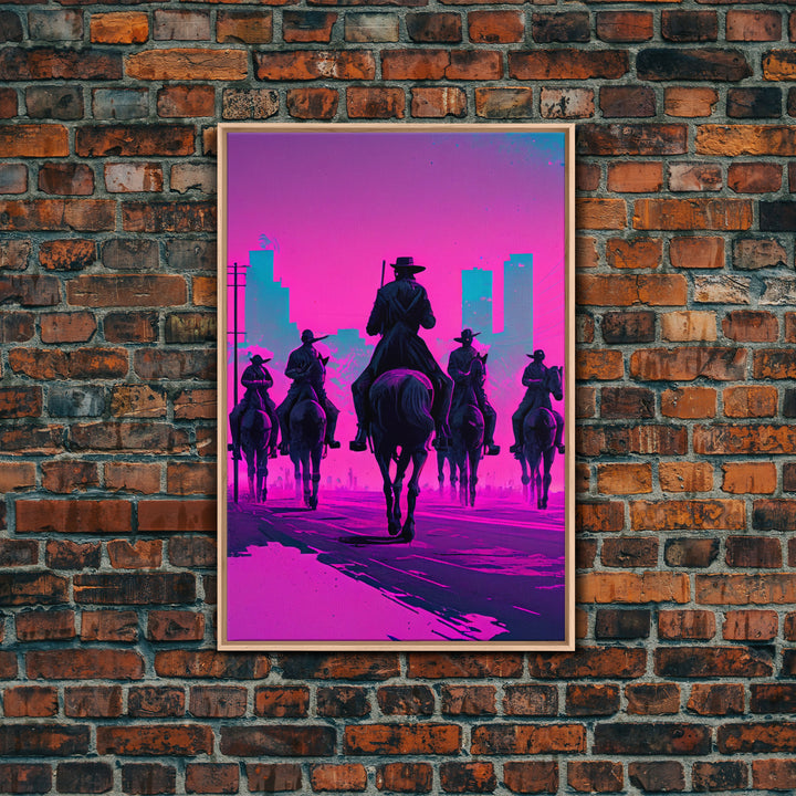 Post-Apocalyptic Cowboys, Vaporwave Aesthetic fantasy art, framed canvas print