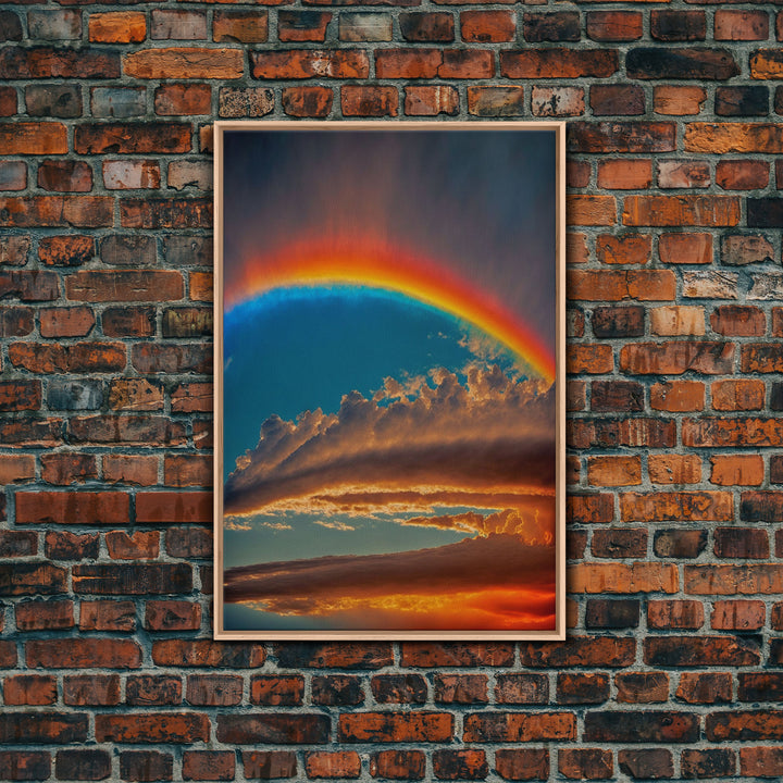 Rainbow Art, Framed Canvas Print, Rainbow Painting, Colorful Cloudy Sky wall decor