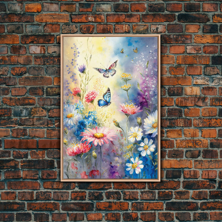 Butterfly Watercolor Painting Print, Framed Canvas Art, Large Wall Art, Butterfly wall art, Modern Wall Art, Retro Wall Art, floral Decor