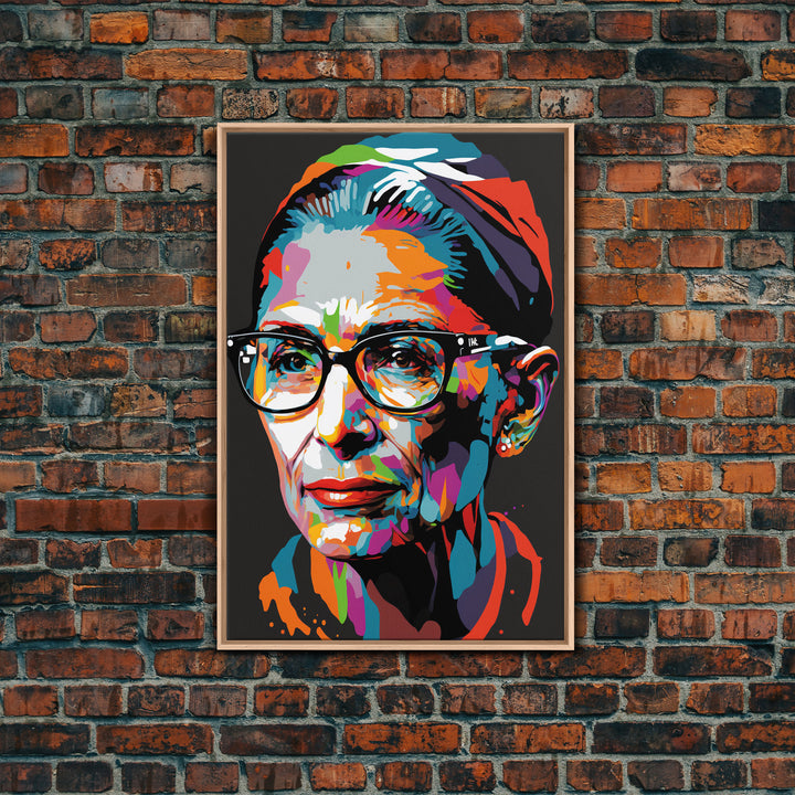 Notorious RBG, Ruth Bader Ginsburg Pop Art Portrait, Framed Canvas Print, Colorful Historic Figure Art