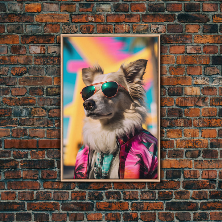 Dog With Shades, Pomeranian Wall Print, Dog Wall Art, Pink Shirt, Funny Wall Art, Framed Wall Art, Framed Canvas, Wall Print, Wall Canvas