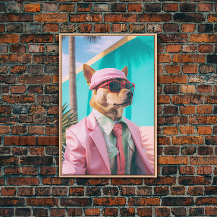 Shiba Inu Wall Print, Dog Wall Art, Dog With Shades, Pink Suit, Funny Wall Art, Framed Wall Art, Framed Canvas, Wall Print, Wall Canvas