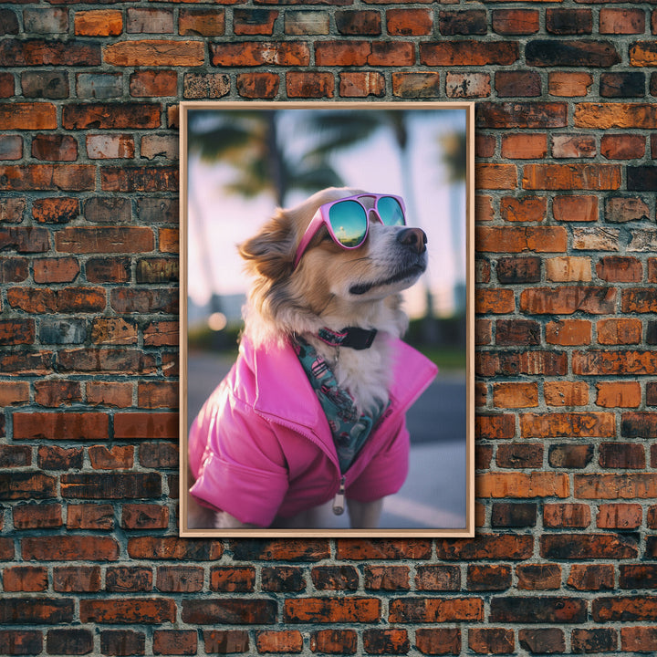 Pomeranian Wall Print, Dog Wall Art, Dog With Shades, Pink Jacket, Funny Wall Art, Framed Wall Art, Framed Canvas, Wall Print, Wall Canvas